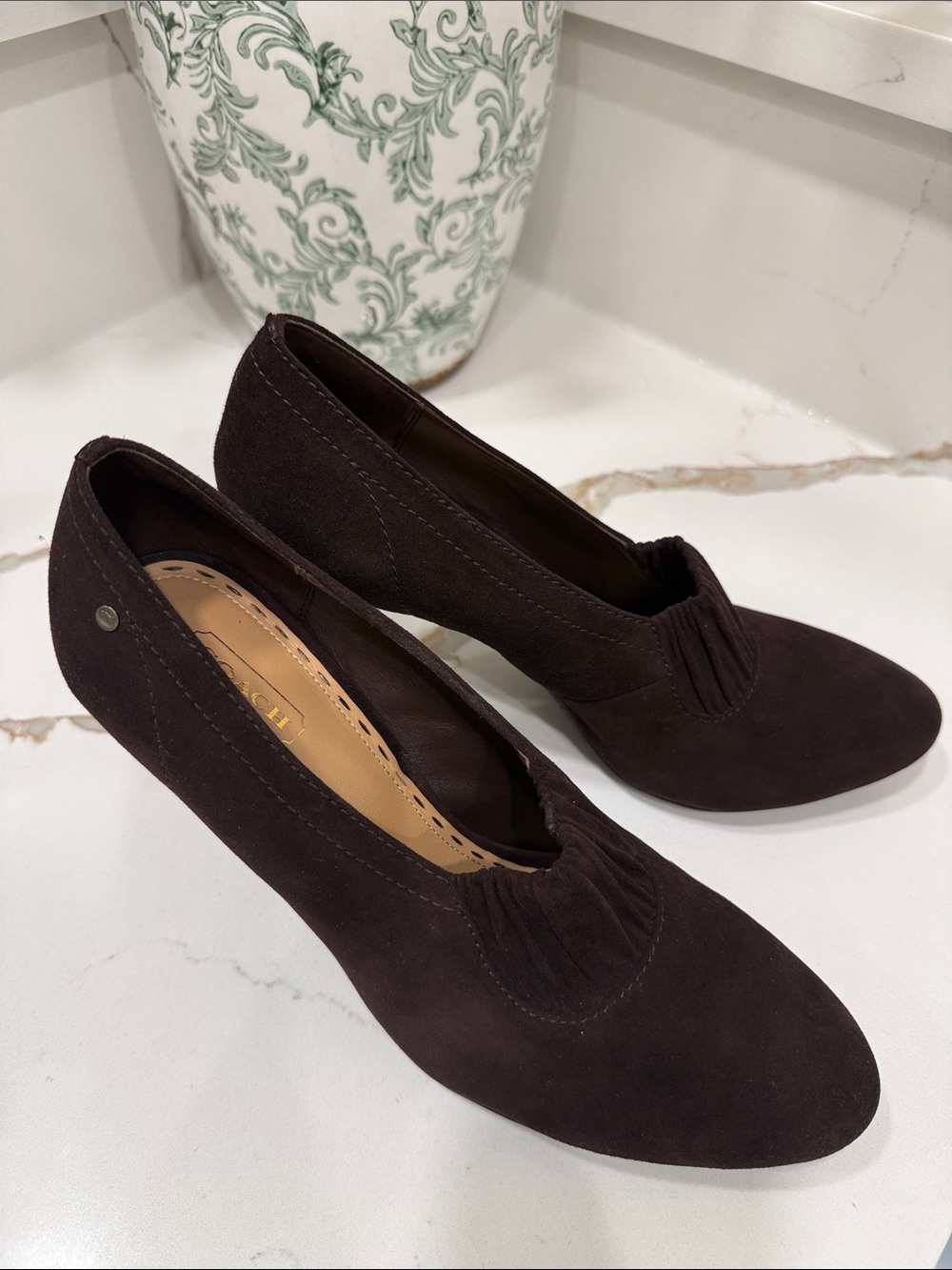Coach Dark Brown Suede Heeled Pumps